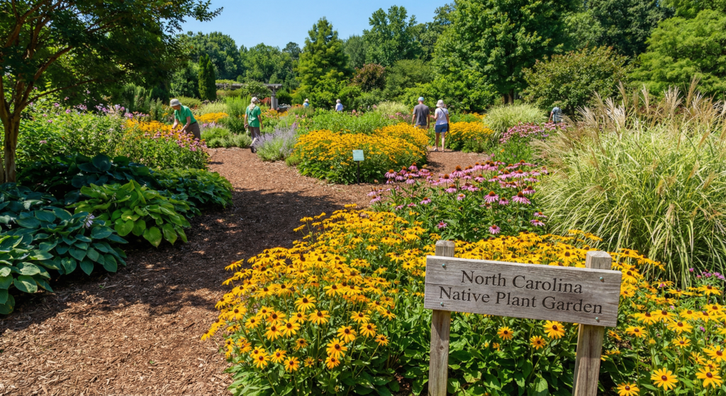 Showcase of best native perennials for NC gardens including black-eyed susans, coneflowers, hostas and ornamental grasses