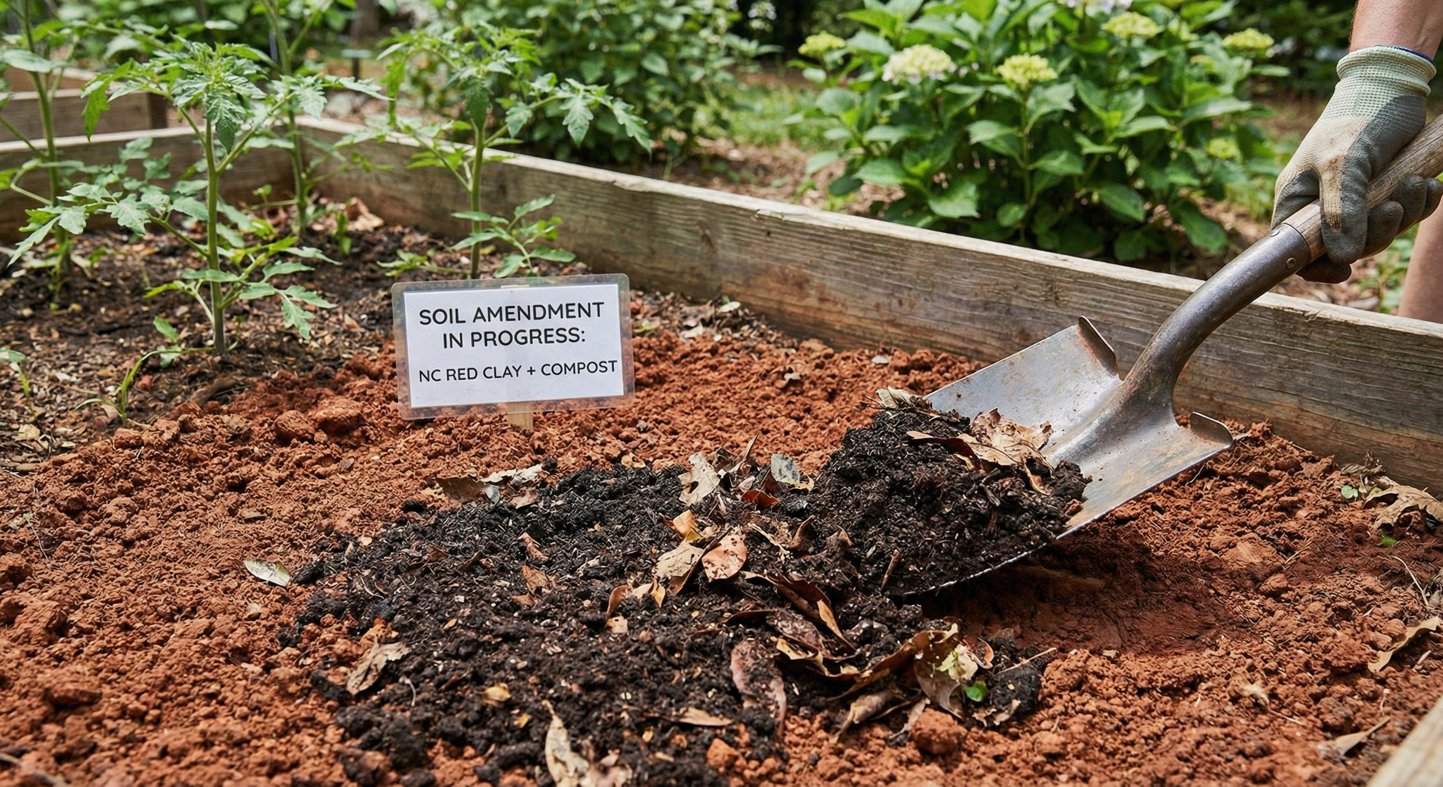 North Carolina red clay soil being amended
