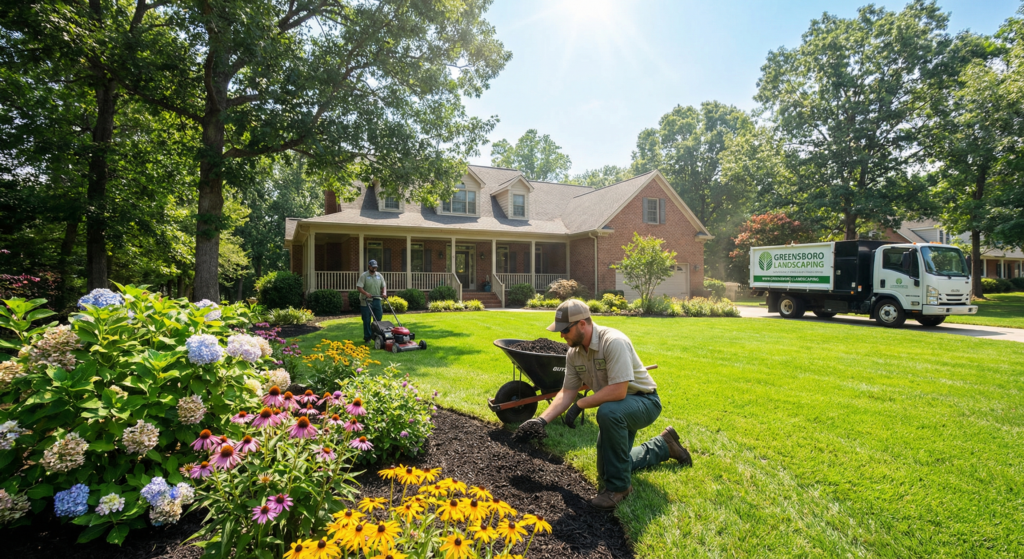 Professional summer landscaping maintenance in Greensboro NC garden